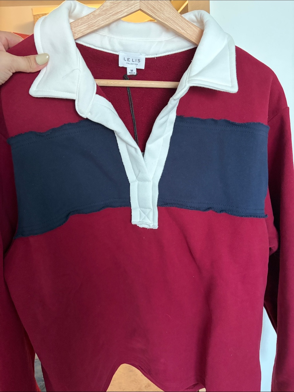 Le Lis Burgundy and Navy Rugby Top